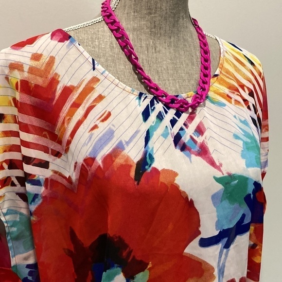 GLAM & Fame White Sheer floral Cover-Up Top XL - Picture 10 of 16